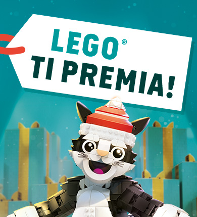 LEGO TI PREMIA - personaggio LEGO a forma di gatto con cappello natalizio